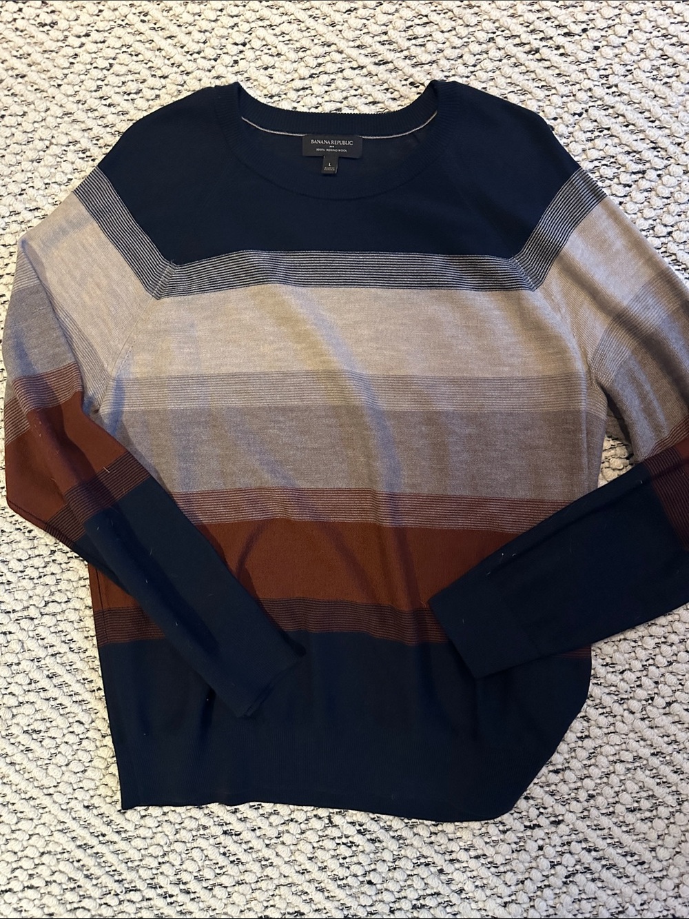 Banana Republic Men’s Crewneck Stripe Sweater in Navy, Gray & Brown